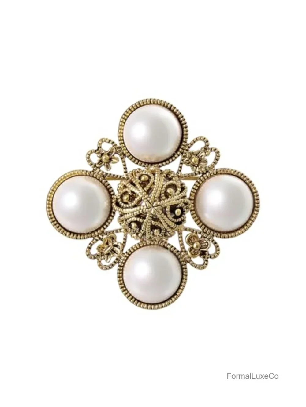 Vintage Baroque Faux Pearl Brooch Pin, Metal Brooch for Women, Fashion Jewelry